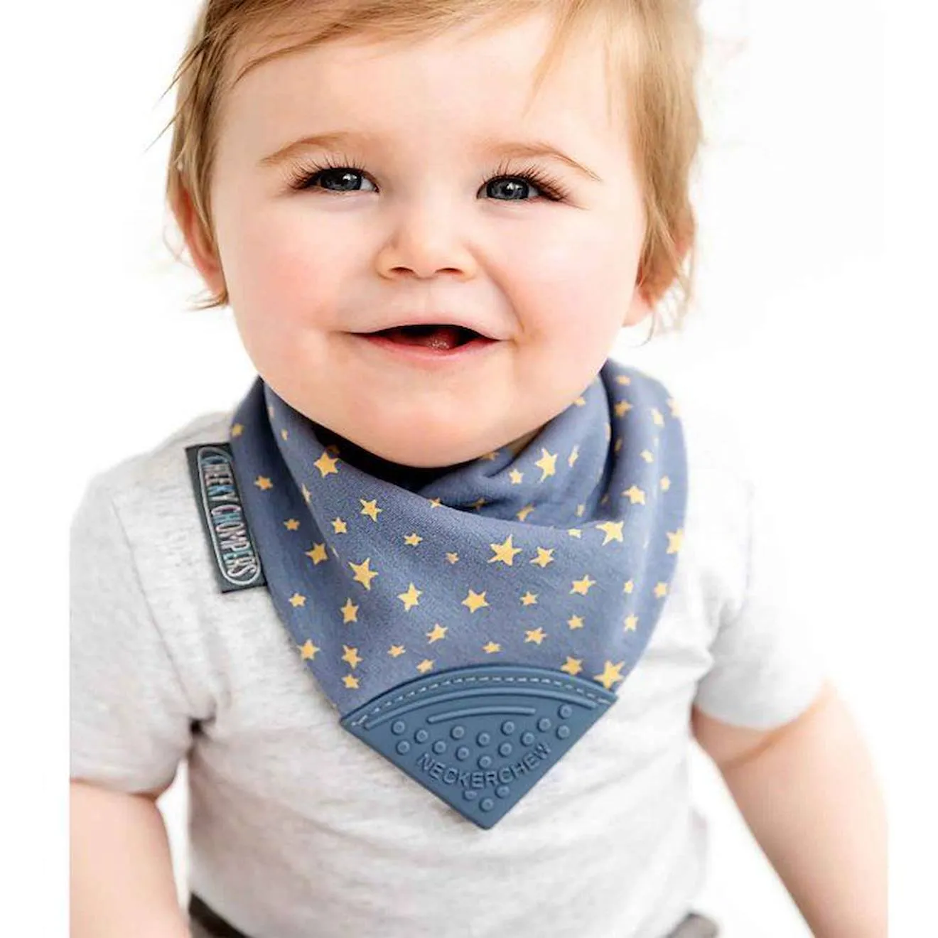 Bavoir bandana avec embout de dentition - Etoiles gris - Sevira Kids