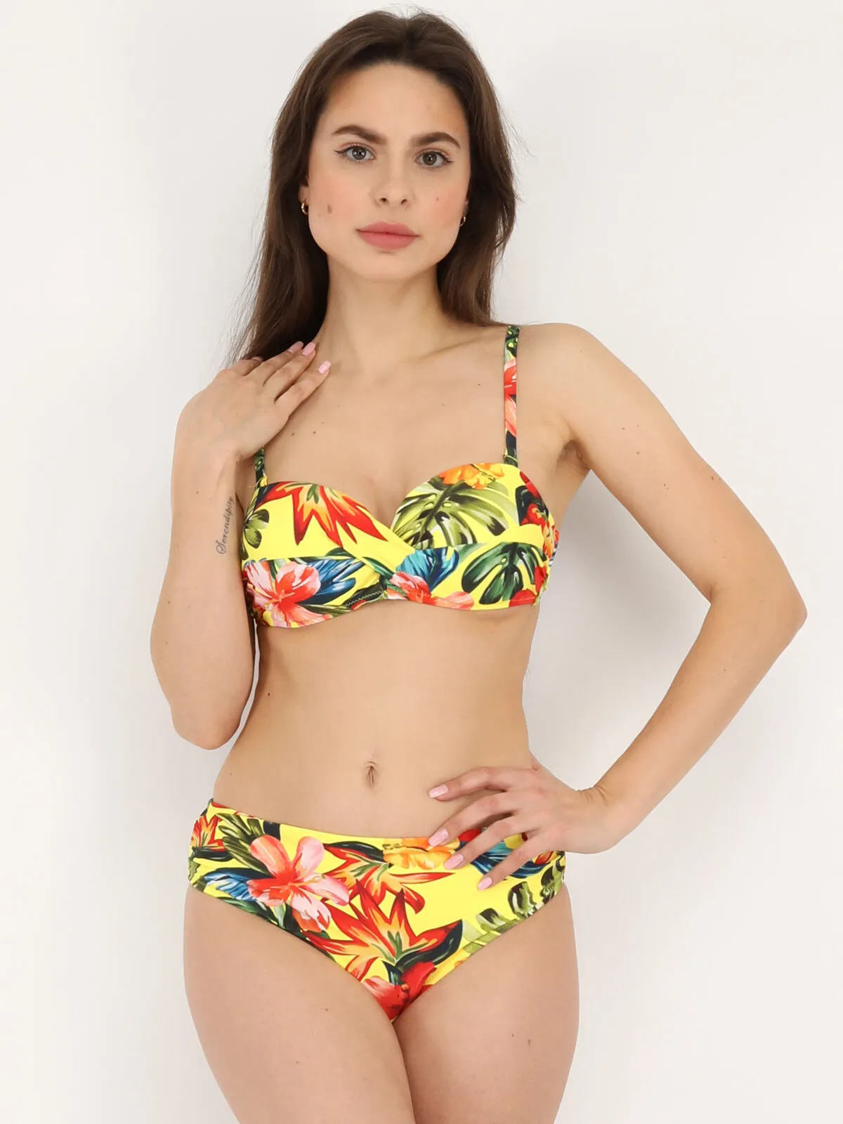 Bikini à imprimé tropical- Jaune