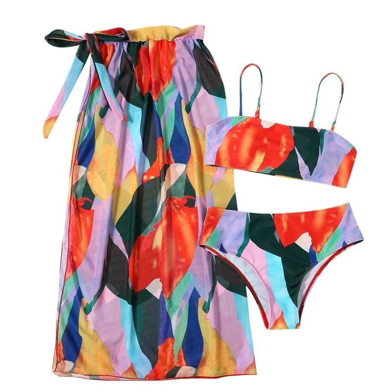 Bikini Hippie Imprimé Orange 3 Pièces