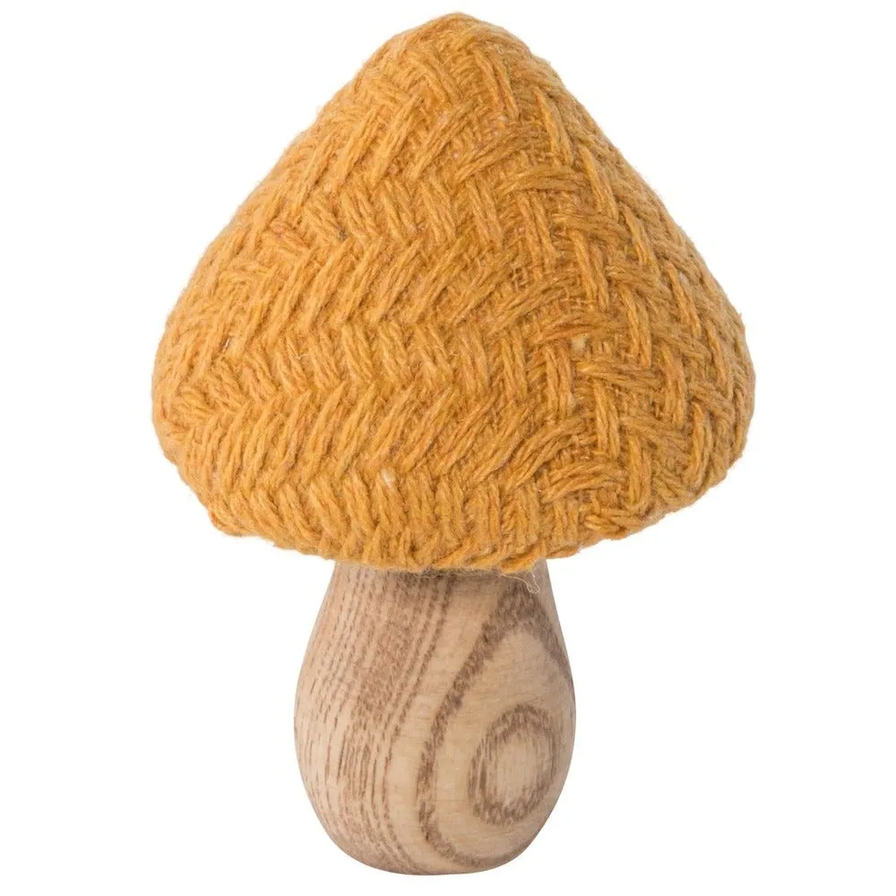 Champignon orange en tricot sur pied en bois Ø7 x H11 cm