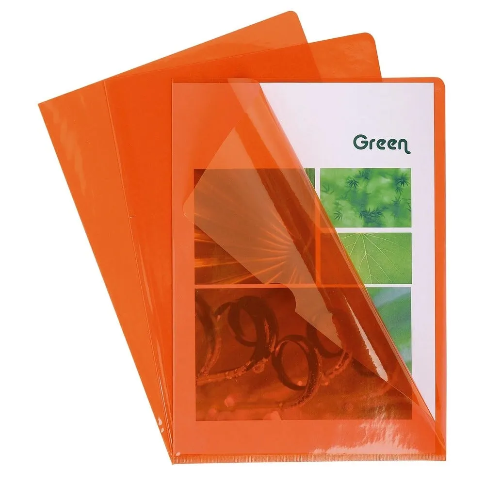 Etui carton de 100 pochettes coin PVC lisse haute résistance A4 orange