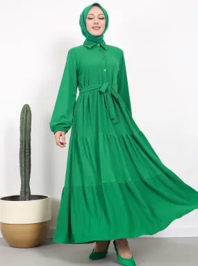 Green - Cuban Collar - Modest Dress