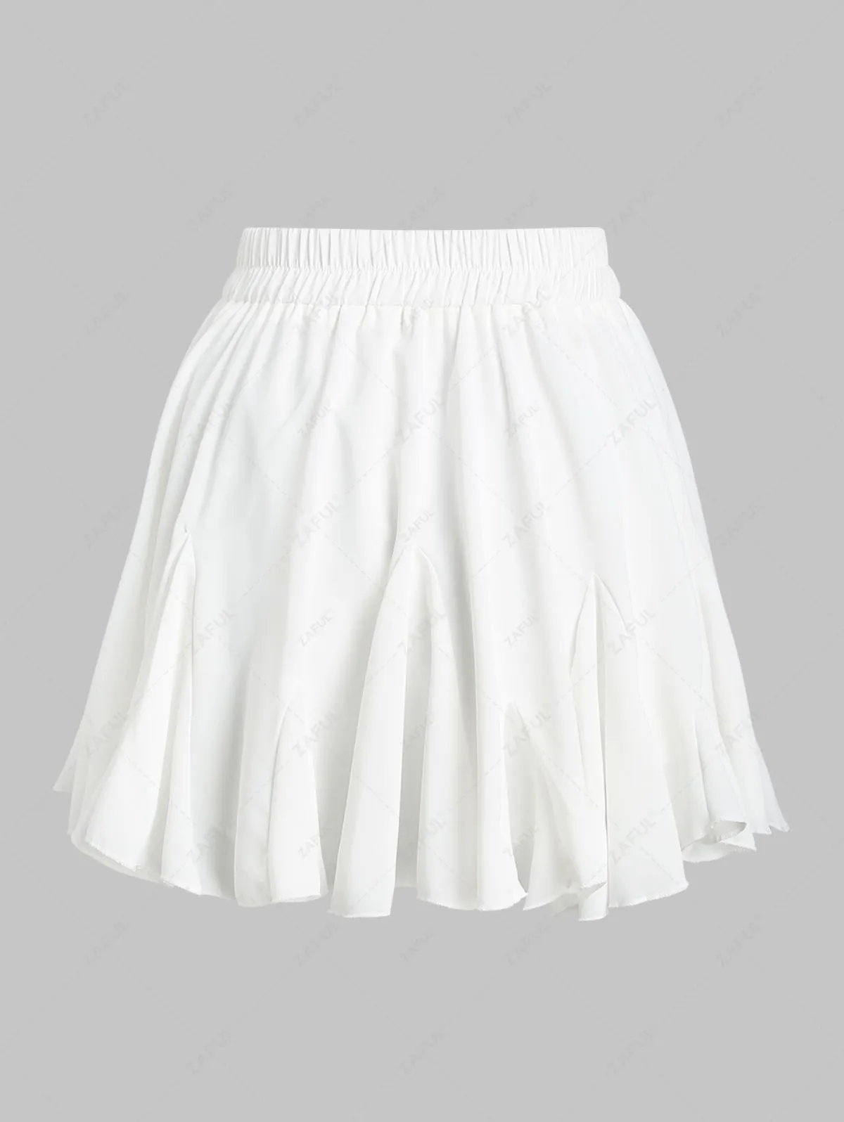 Jupe Courte Évasée à Volant à Taille Élastique En Couleur Solide Pour Femme - Blanc