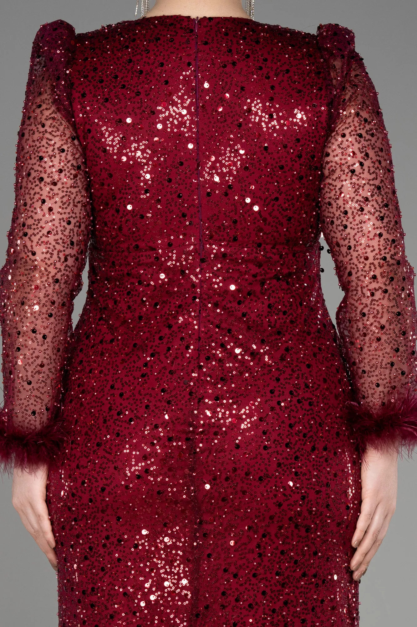 Robe De Fiançailles Grande Taille Longue Squameuse Rouge Bordeaux ABU3790