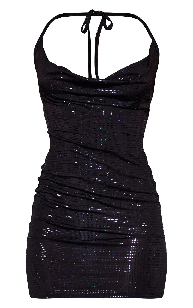 Robe dos nu très moulante noire métallisée