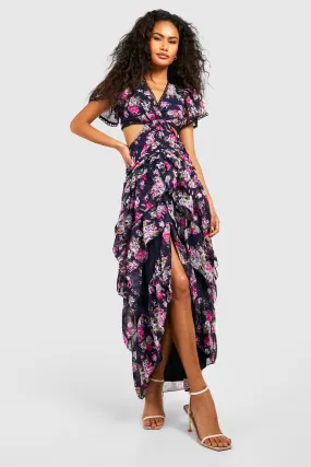 Robe mi-longue découpée fleurie