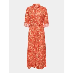Robe midi imprimés lin callie rouge orange femme - Only | wimod