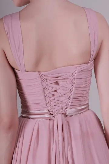 Robe rose plissée vintage dos laçage longue pour demoiselle d'honneur