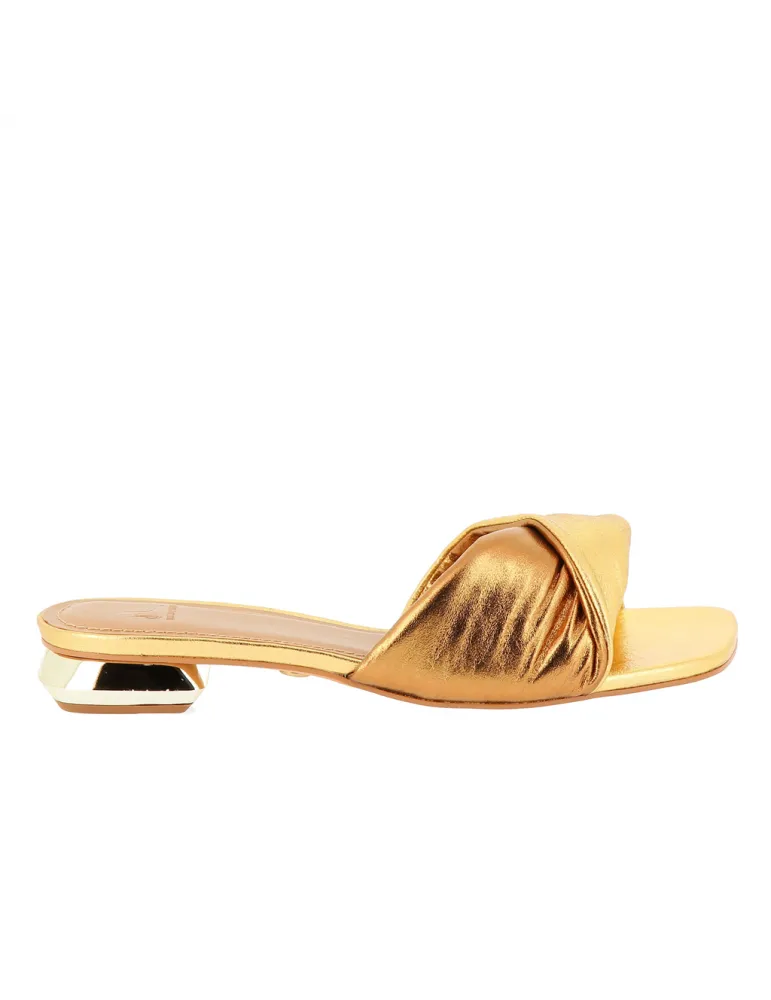 sandales à petit talons fantaisie cuir métallisé doré et bronze sans hauteur