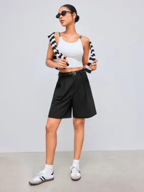 Shorts tissés taille moyenne unis avec ceinture