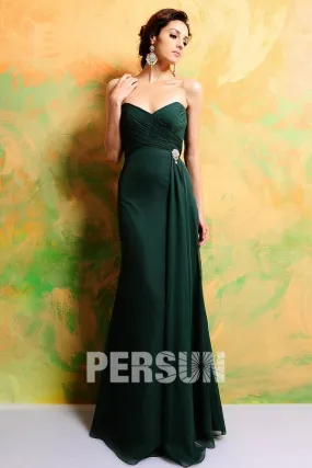 Simple robe verte longue  pour demoiselle d'honneur bustier coeur mousseline