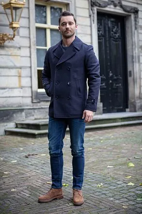 Suitable Prestige Manteau Nathan Mix Laine Bleu Foncé 9060-