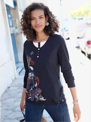 T-shirt patte boutonnage multicouleurs et motif